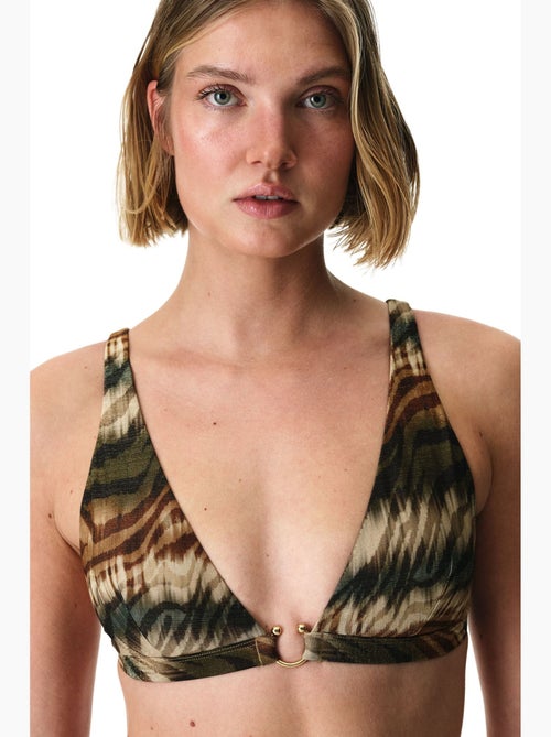 Cesira top de bikini con escote en v profundo, estampado de cebra y hilo brillante penti - Kiabi