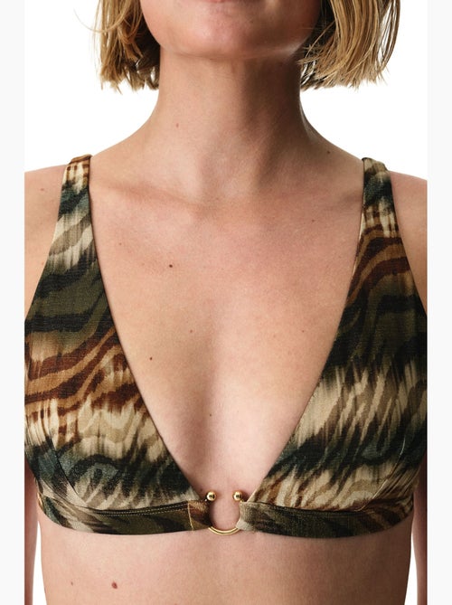Cesira top de bikini con escote en v profundo, estampado de cebra y hilo brillante penti - Kiabi