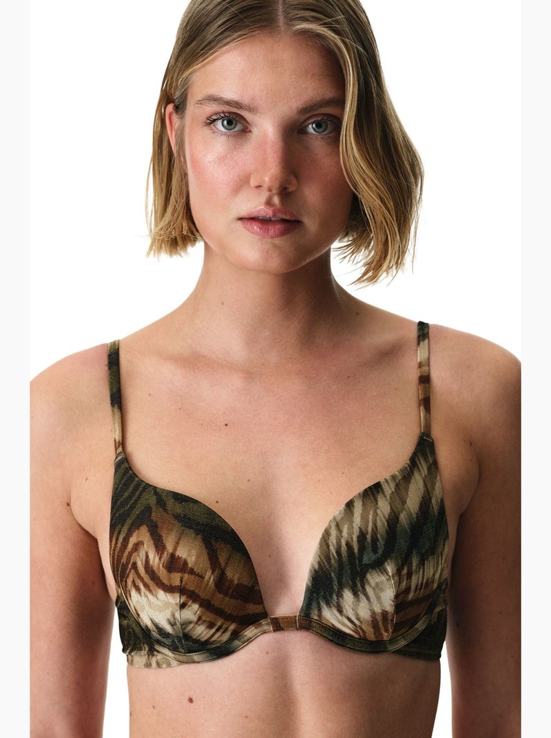Cesira top de bikini push-up intenso con estampado de cebra y brillo penti Caqui - Kiabi