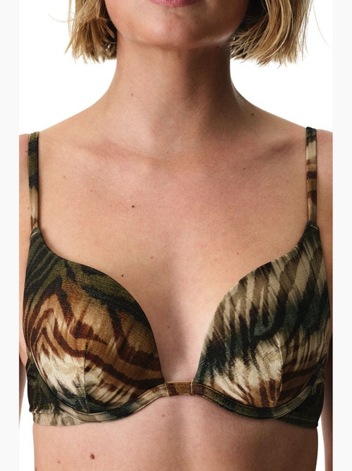 Cesira top de bikini push-up intenso con estampado de cebra y brillo penti - Kiabi Cesira top de bikini push-up intenso con estampado de cebra y brillo penti - Kiabi