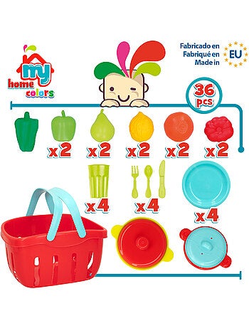 Cesta alimentos de juguete y menaje 36 piezas my home colors