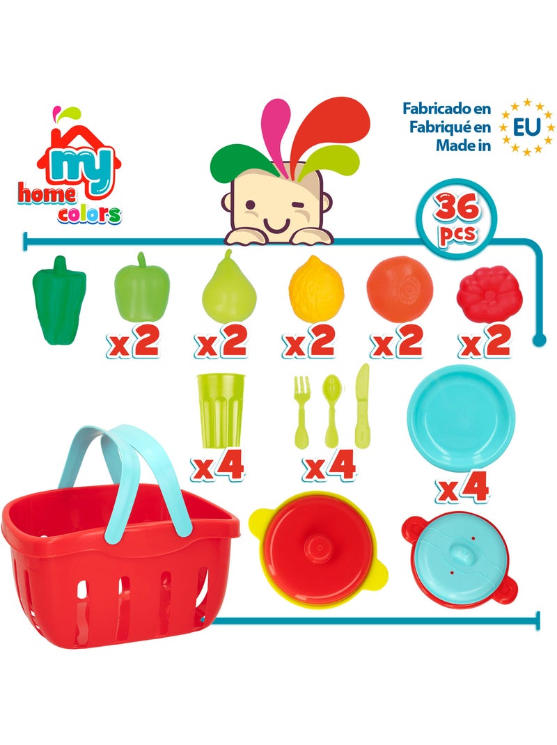 Cesta alimentos de juguete y menaje 36 piezas my home colors N/D - Kiabi