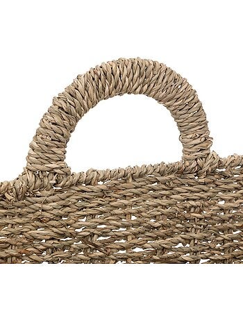 Cesta colgante cora de paja y metal 37x14cm