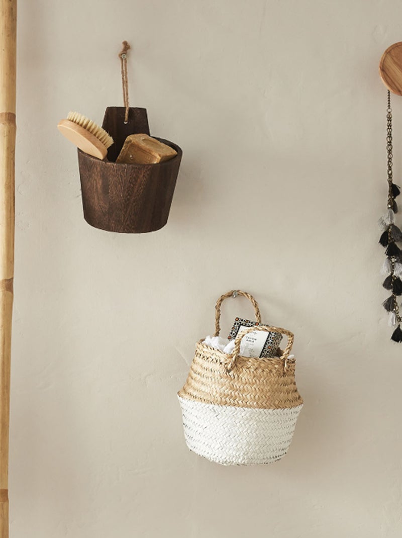 Cesta de almacenaje de rafia beige/blanco - Kiabi