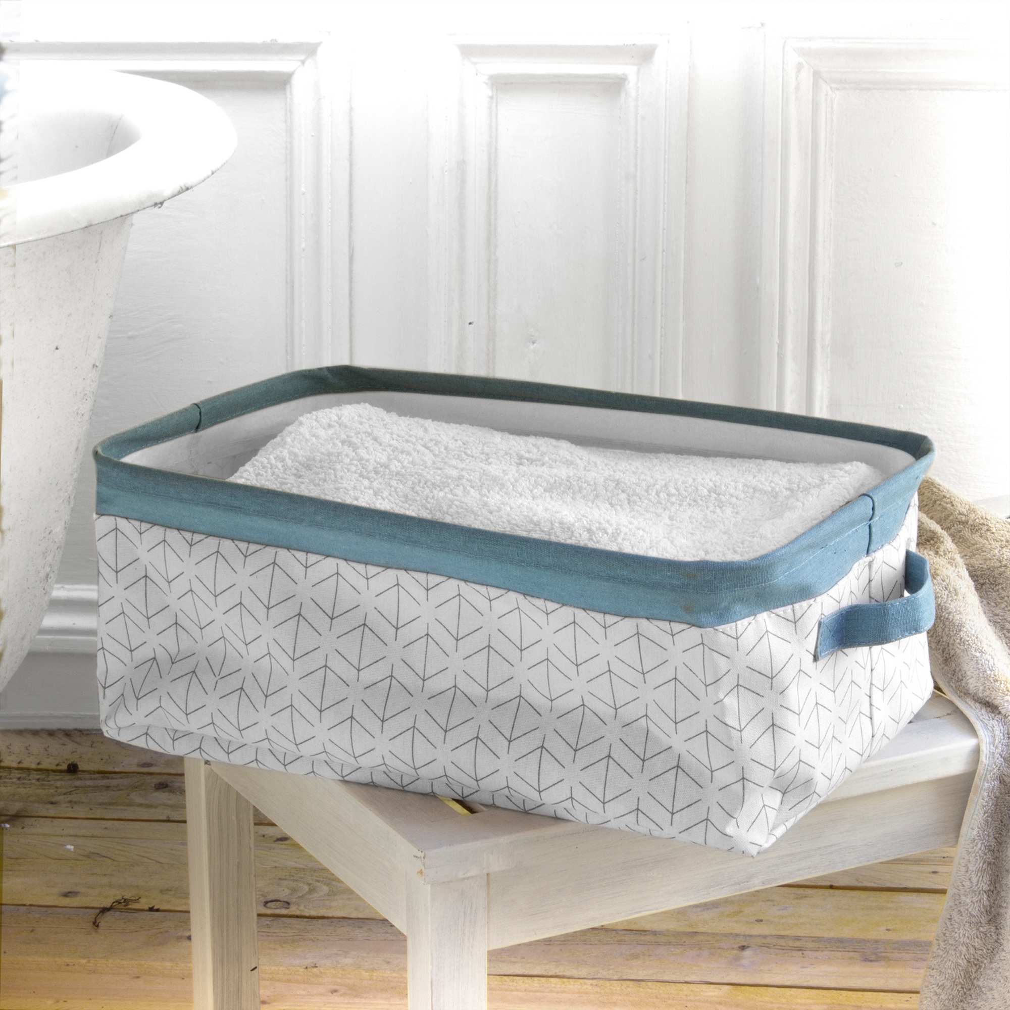 Cesta de almacenaje rectangular Hogar - blanco/azul - Kiabi - 6,00€