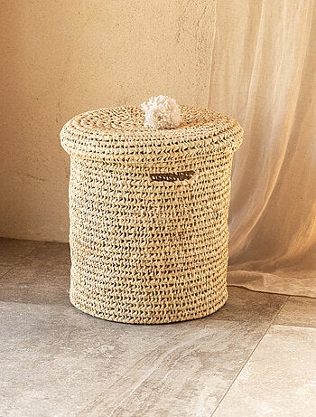 Cesto de la ropa calado con tapa de pompón