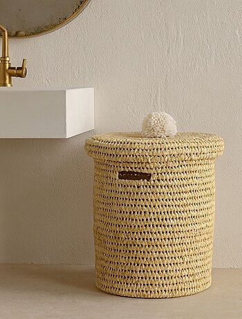 Cesto de la ropa calado con tapa de pompón