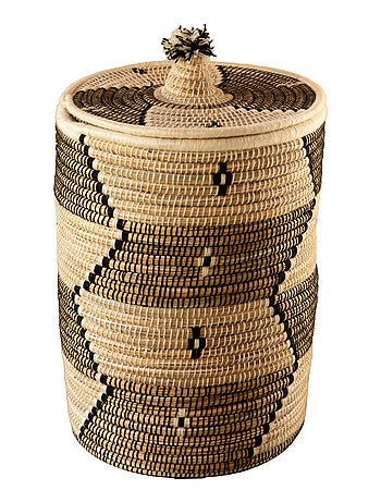 Cesto para la ropa con motivos étnicos en fibras naturales