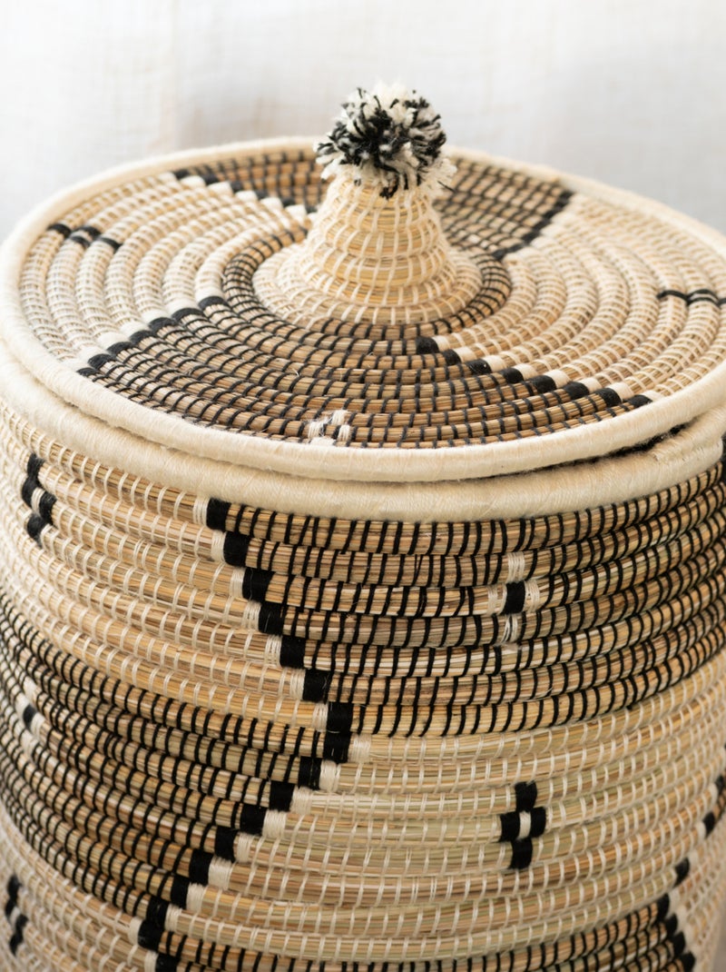 Cesto para la ropa con motivos étnicos en fibras naturales Blanco - Kiabi