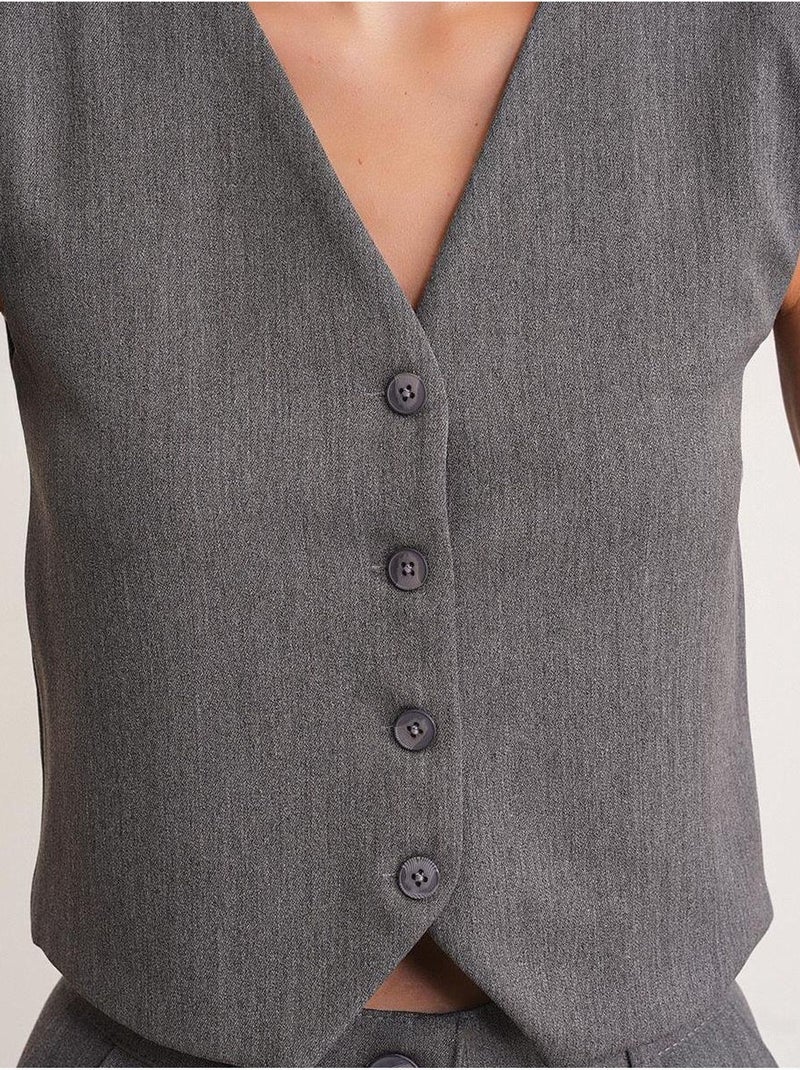 Chaleco abotonado con cuello en v mixray Gris oscuro - Kiabi