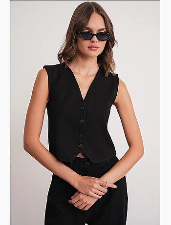 Chaleco abotonado con cuello en v mixray