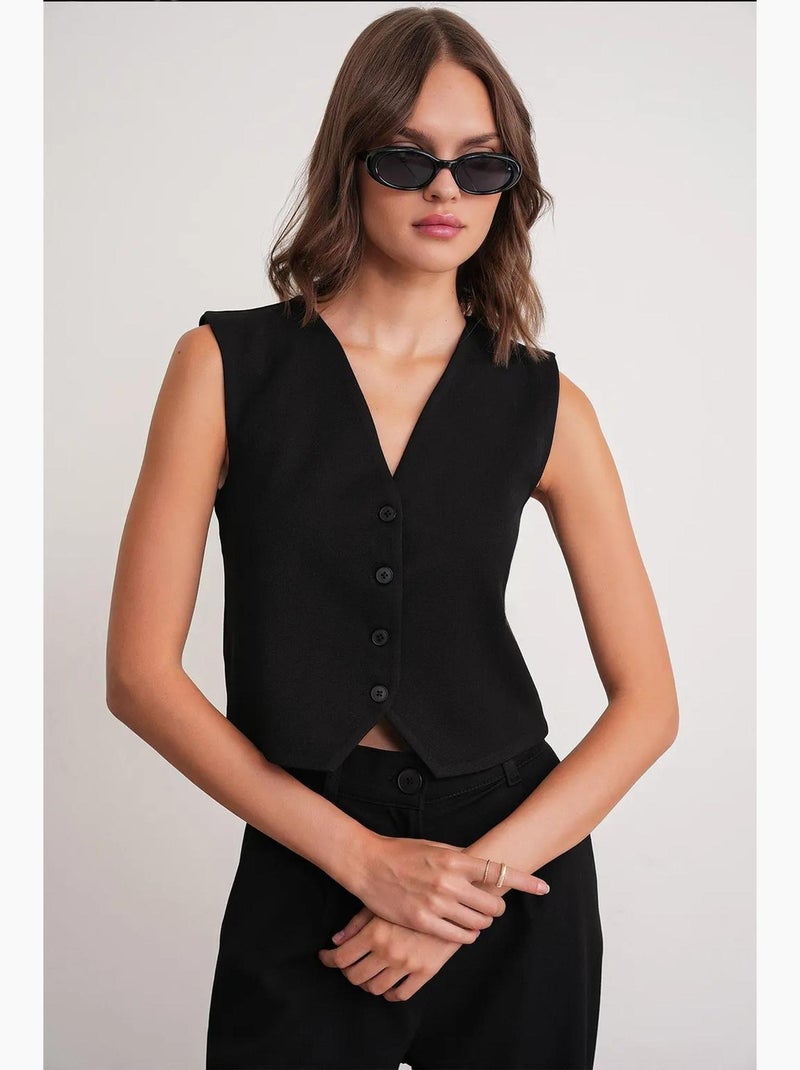 Chaleco abotonado con cuello en v mixray Negro - Kiabi