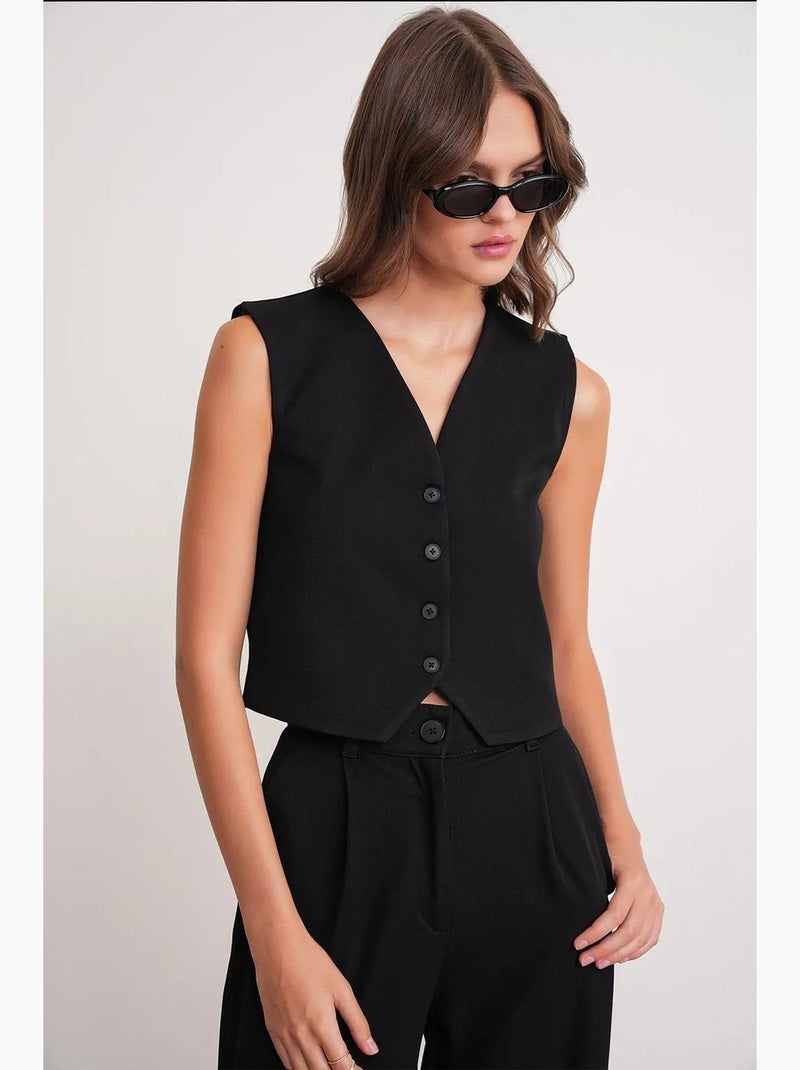 Chaleco abotonado con cuello en v mixray Negro - Kiabi