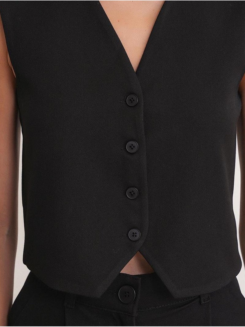 Chaleco abotonado con cuello en v mixray Negro - Kiabi
