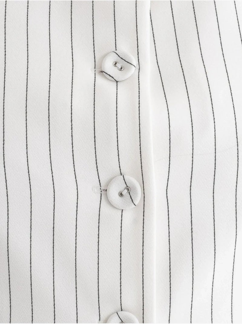 Chaleco abotonado con cuello redondo a rayas Blanco - Kiabi
