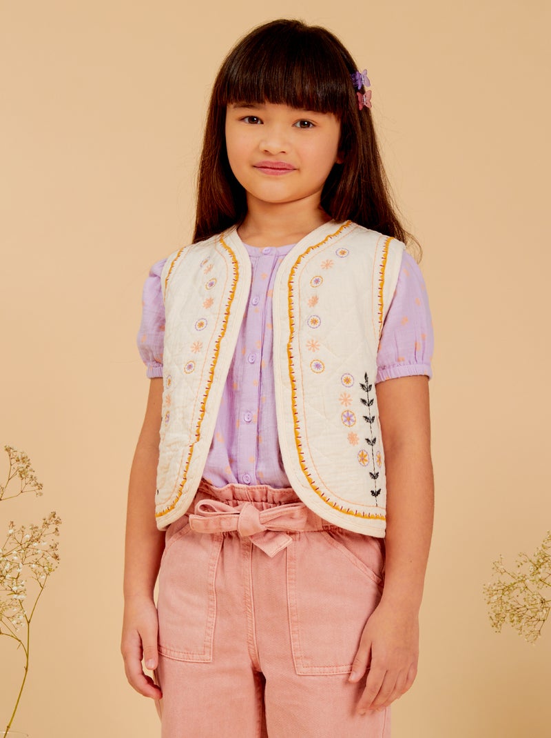 Chaleco acolchado con bordados BEIGE - Kiabi