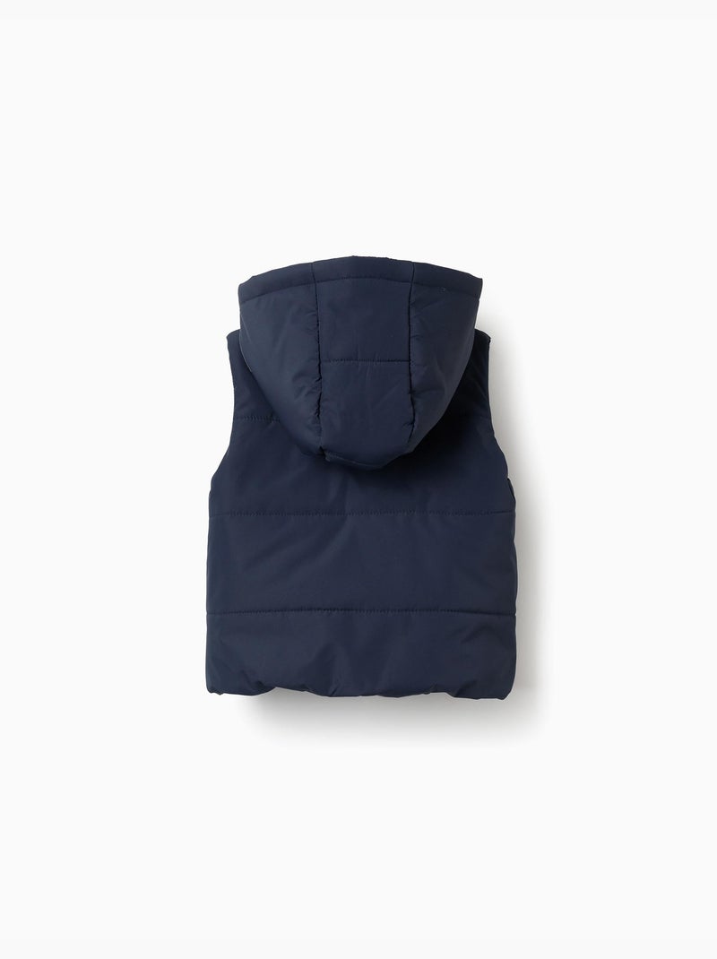 Chaleco acolchado con capucha y cremallera frontal Azul oscuro - Kiabi
