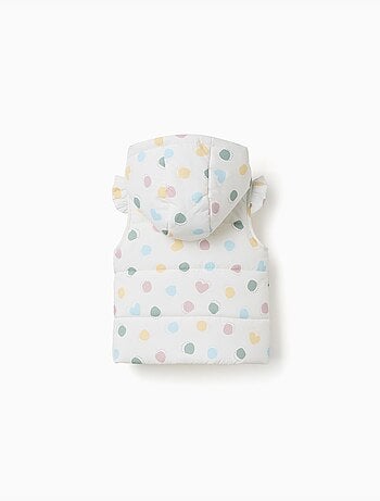 Chaleco acolchado con capucha y estampado de corazones y lunares