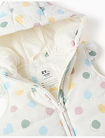 Chaleco acolchado con capucha y estampado de corazones y lunares