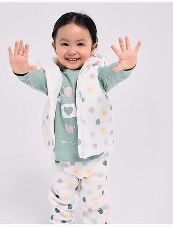 Chaleco acolchado con capucha y estampado de corazones y lunares