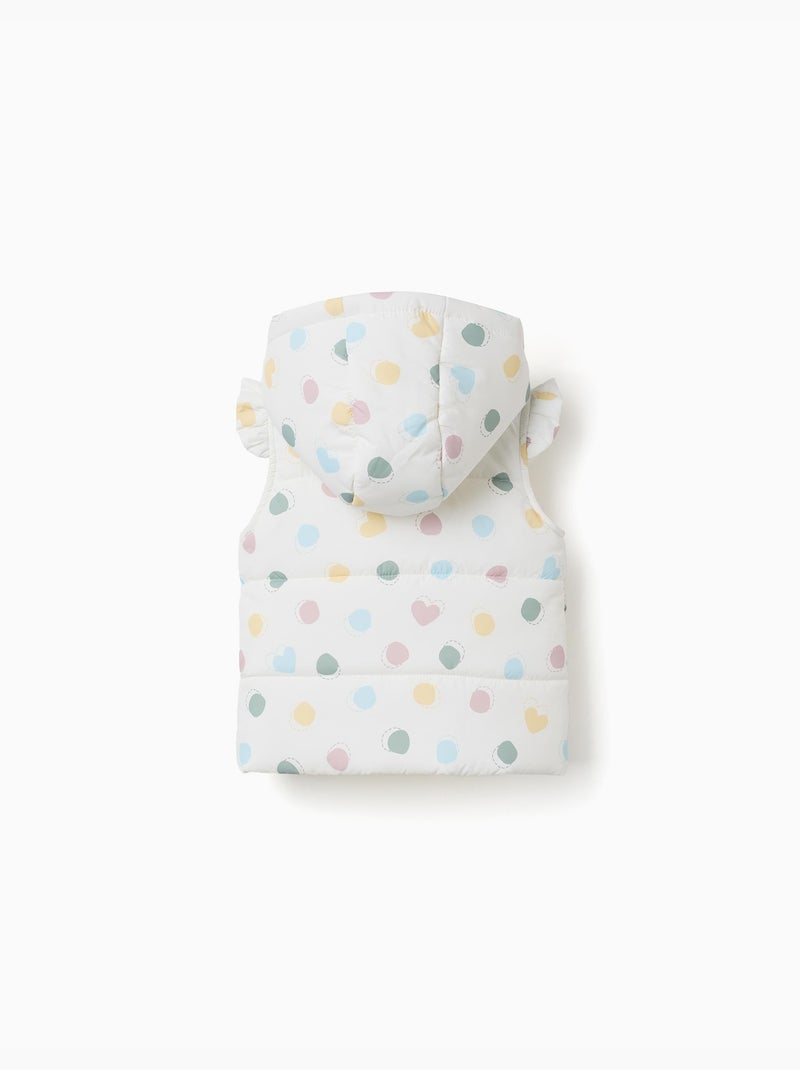 Chaleco acolchado con capucha y estampado de corazones y lunares Blanco - Kiabi