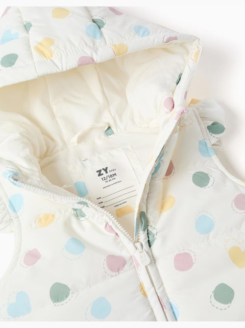 Chaleco acolchado con capucha y estampado de corazones y lunares - Kiabi