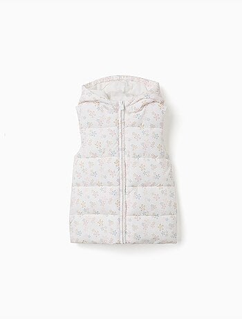 Chaleco acolchado con capucha y estampado floral