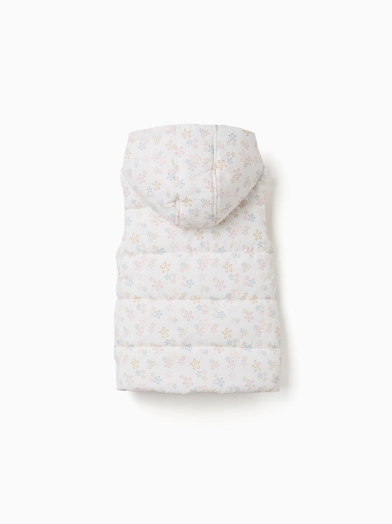 Chaleco acolchado con capucha y estampado floral Blanco - Kiabi