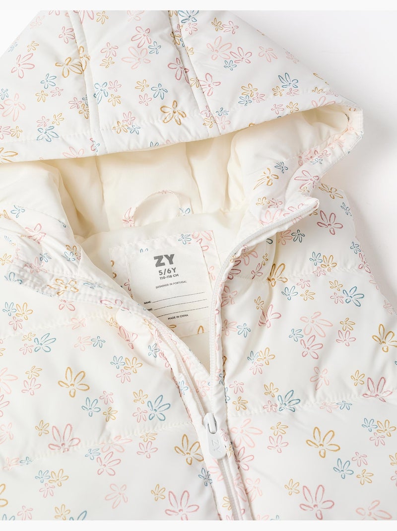 Chaleco acolchado con capucha y estampado floral Blanco - Kiabi