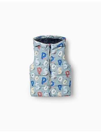 Chaleco acolchado con capucha y letras estampadas