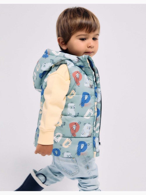 Chaleco acolchado con capucha y letras estampadas - Kiabi Chaleco acolchado con capucha y letras estampadas - Kiabi