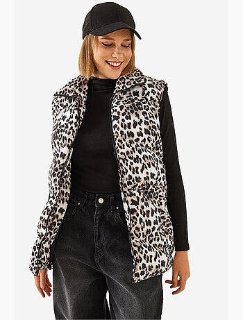 Chaleco acolchado con cuello alto y estampado de leopardo lucci