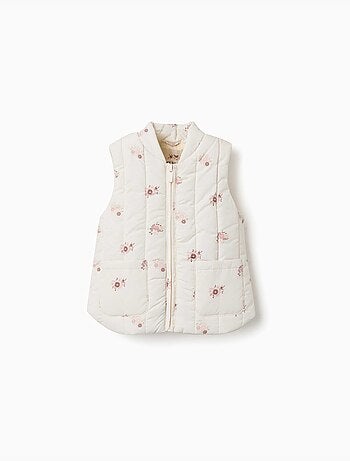 Chaleco acolchado con estampado floral y bolsillos