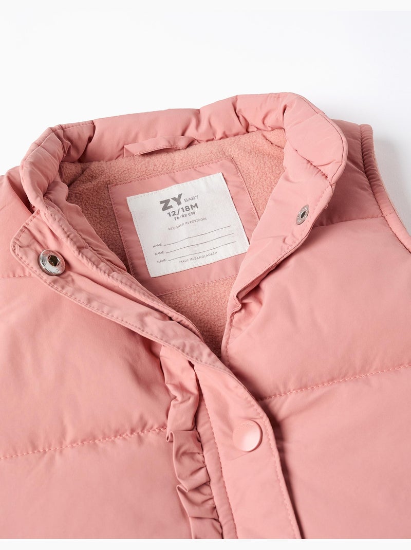 Chaleco acolchado con forro polar y volantes Rosa - Kiabi