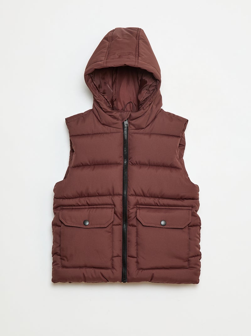 Chaleco acolchado impermeable con bolsillo de solapa y capucha Marron - Kiabi