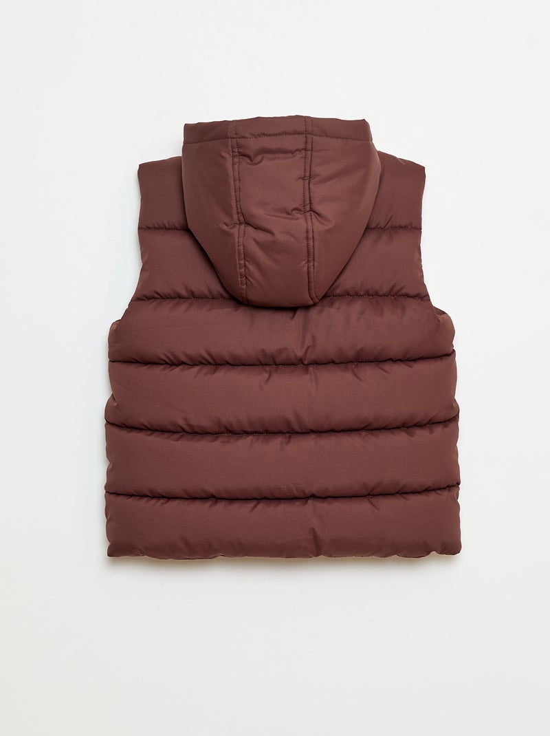 Chaleco acolchado impermeable con bolsillo de solapa y capucha Marron - Kiabi