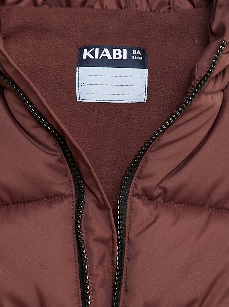 Chaleco acolchado impermeable con bolsillo de solapa y capucha Marron - Kiabi