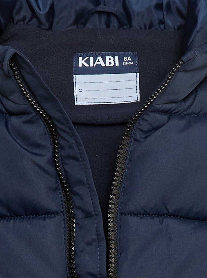 Chaleco acolchado repelente al agua con bolsillo de solapa y capucha Azul - Kiabi