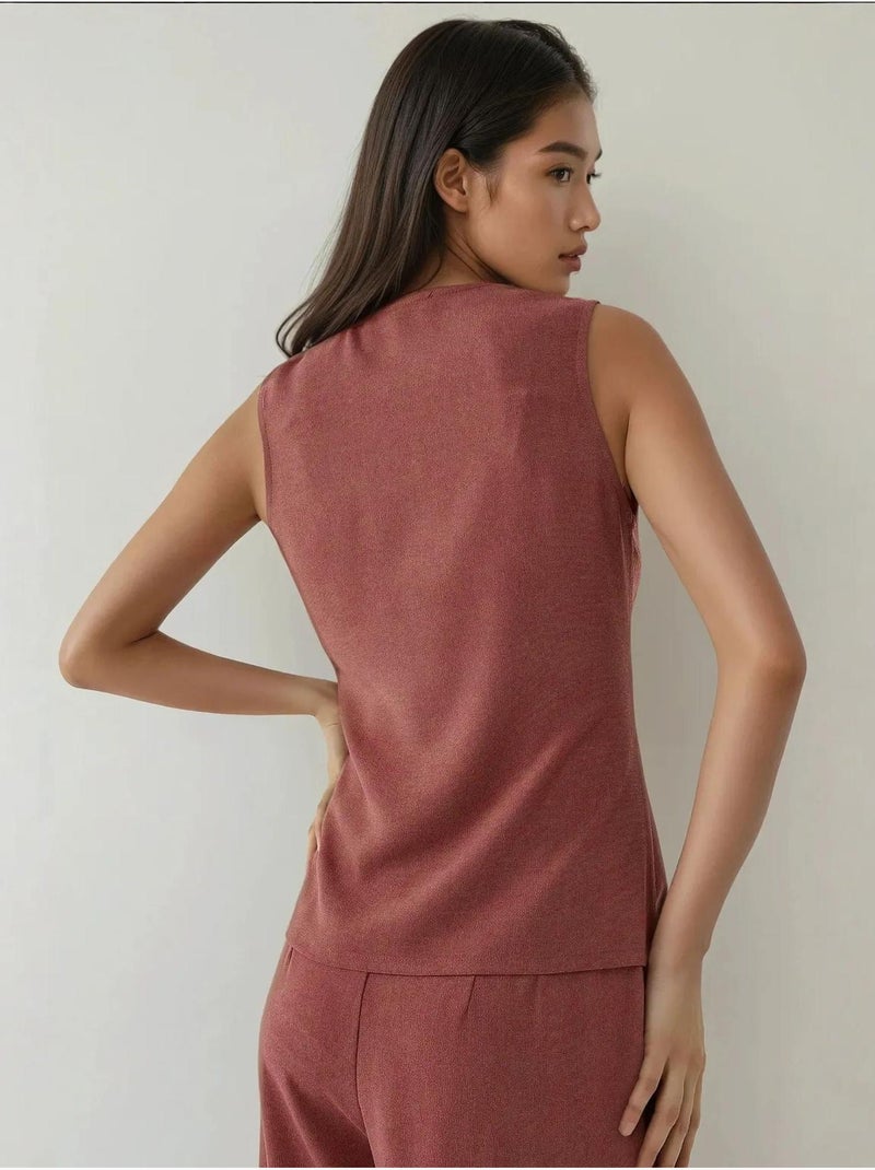 Chaleco ajustado texturizado de cuello redondo con botones Terracota - Kiabi