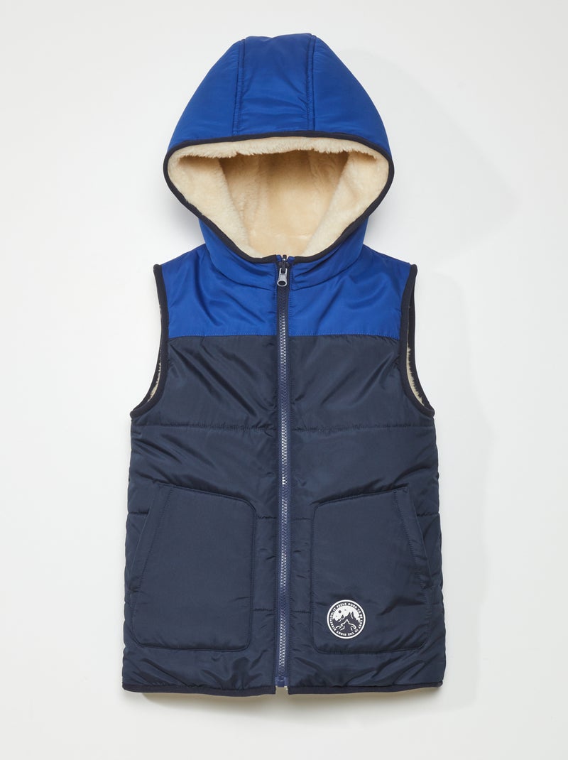 Chaleco anorak bicolor con capucha de pelo AZUL - Kiabi