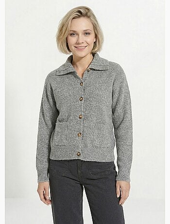 Chaleco cálido de canalé con botones, de lana y fibras recicladas - Afibel