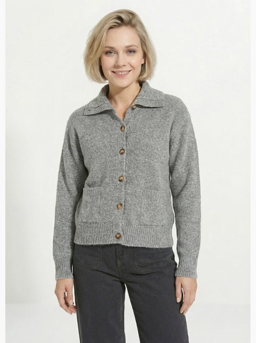 Chaleco cálido de canalé con botones, de lana y fibras recicladas - Afibel - Kiabi