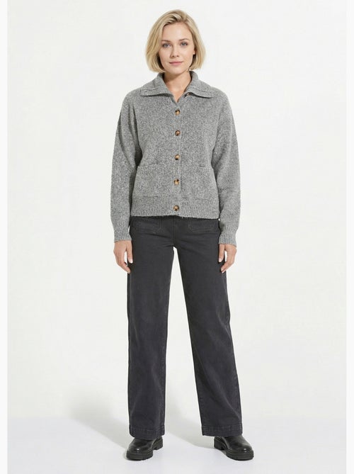 Chaleco cálido de canalé con botones, de lana y fibras recicladas - Afibel - Kiabi