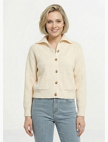 Chaleco cálido de canalé con botones, de lana y fibras recicladas - Afibel