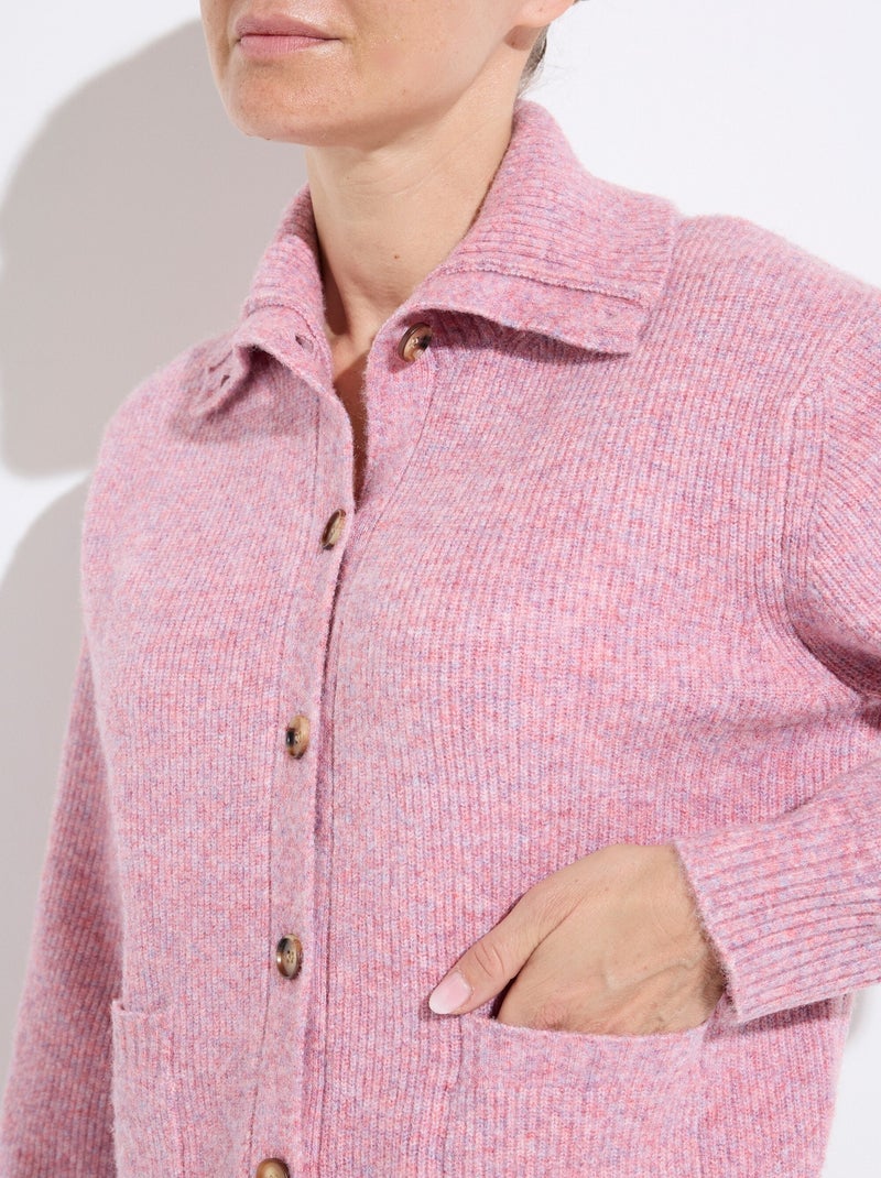 Chaleco cálido de canalé con botones, de lana y fibras recicladas - Afibel Rosa - Kiabi