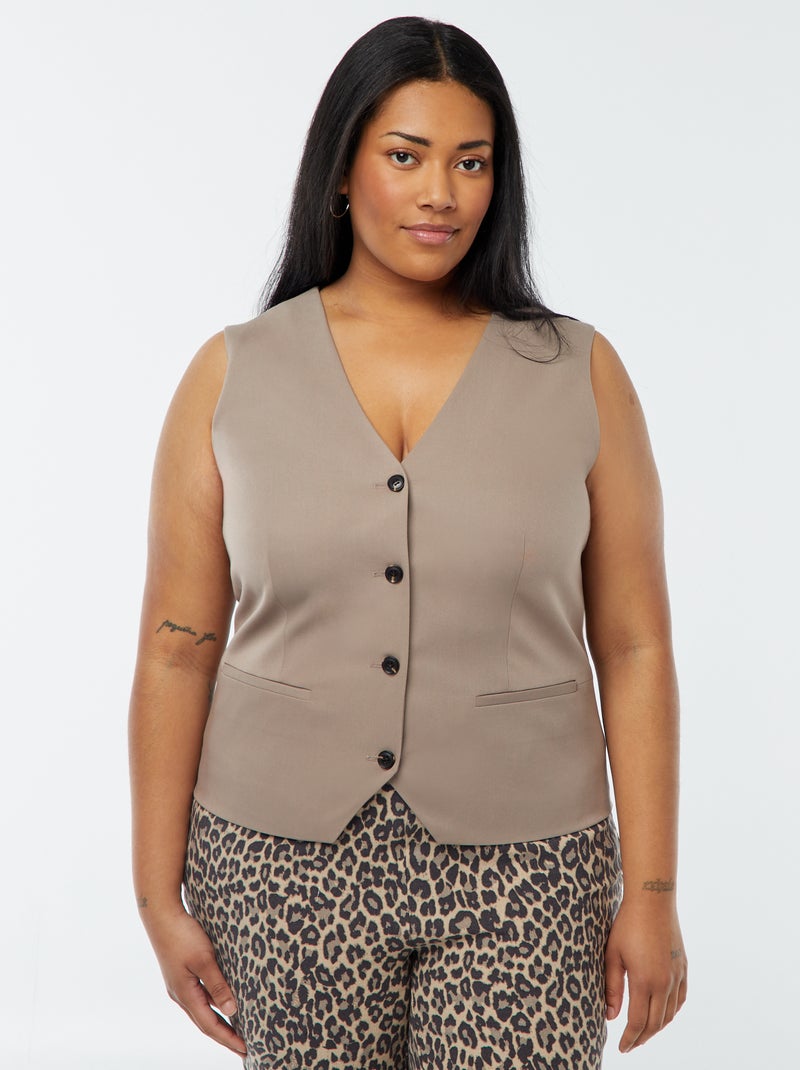 Chaleco con cierre de botones Beige Tallas grandes Mujer