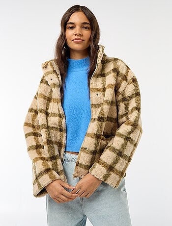 Chaleco con cremallera y cuello alto efecto borreguito