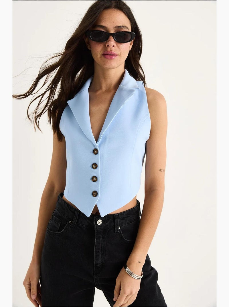 Chaleco con cuello chal y detalle de lazo en la espalda lucci Azul cielo - Kiabi