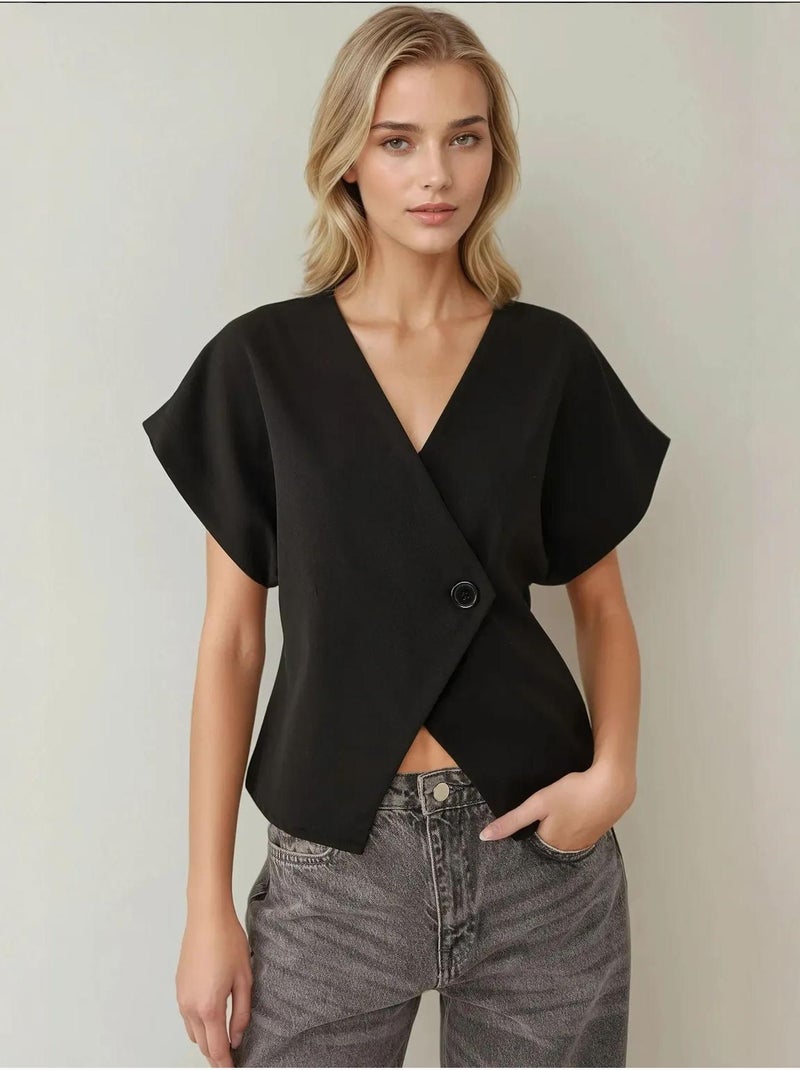 Chaleco con cuello en V y detalle de hombros ajustados Negro - Kiabi