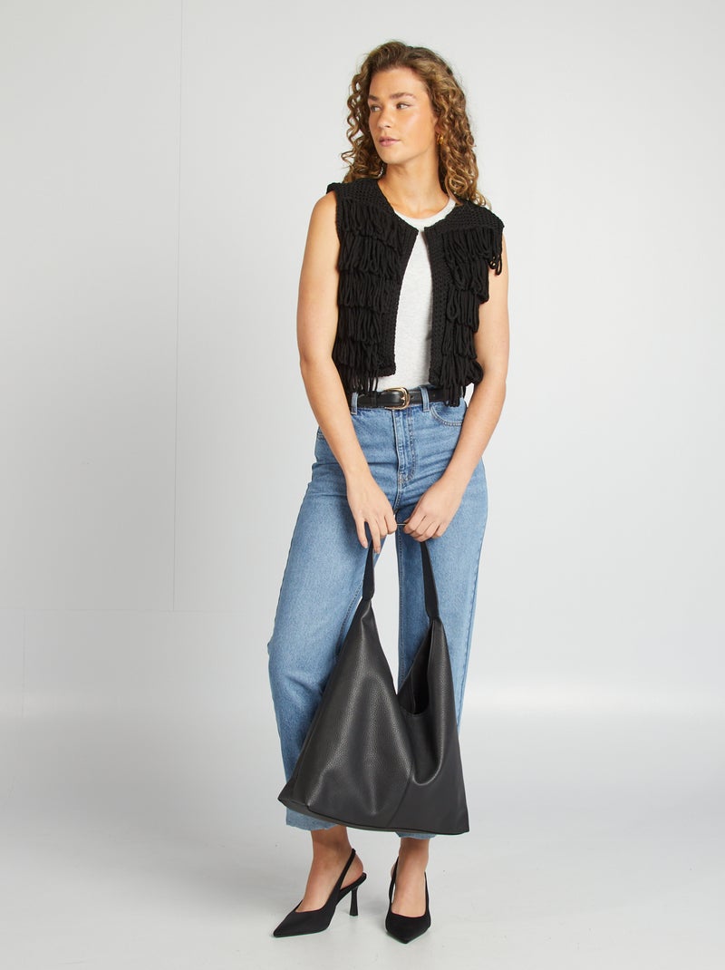 Chaleco con flecos negro - Kiabi